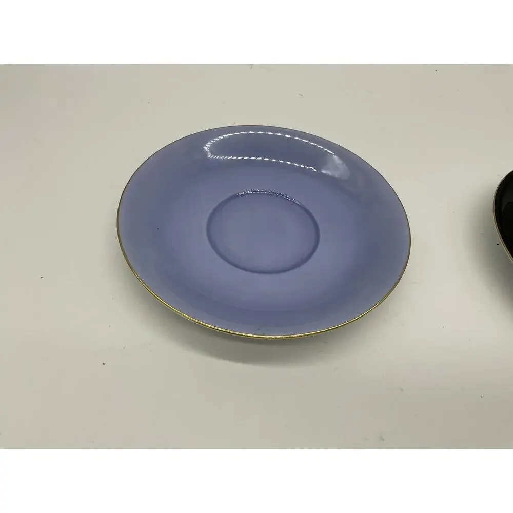 Noritake Saucers Set‎ 2 Black Lavender Gold Trim Japan Porcelain China Vintage